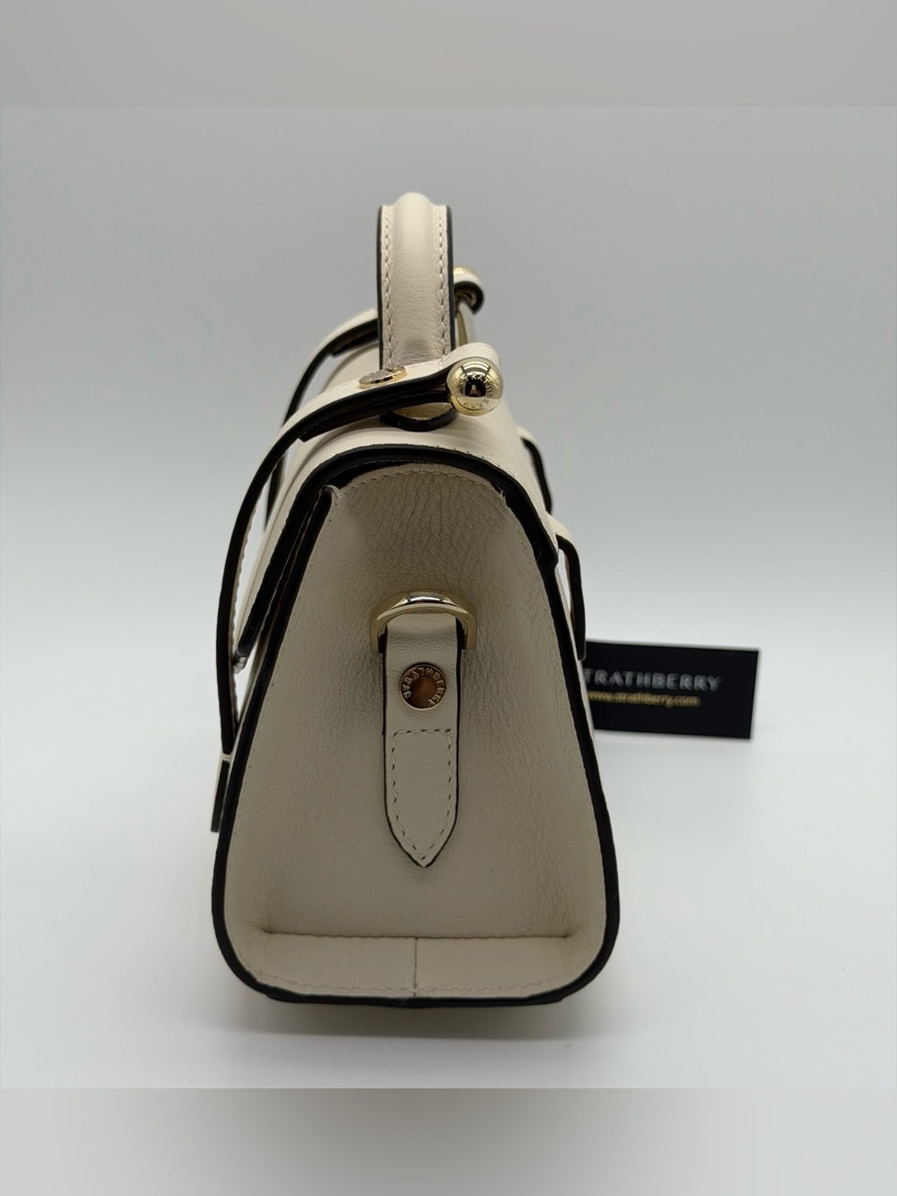 Strathberry Allegro Micro Vanilla Leather Top Handle Bag Made Spain NWT No Strap - Picture 5 of 17